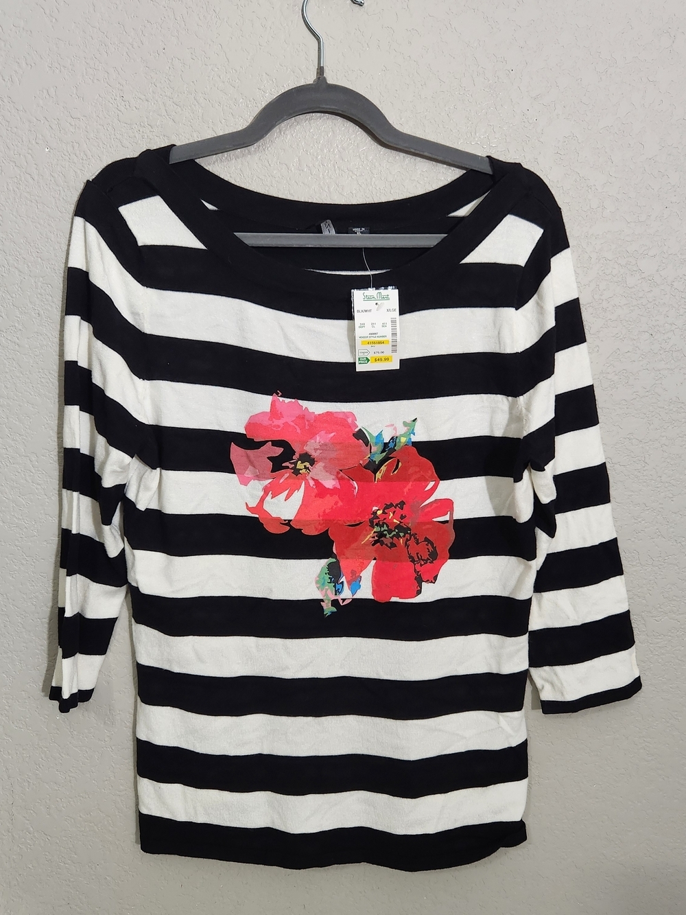 Striped Black & White Floral Graphic Women's Top